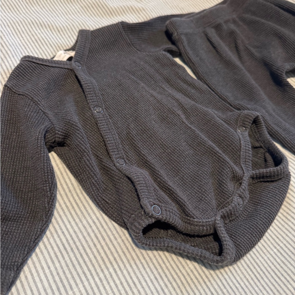Zara Charcoal Waffle Kimono Onesie and Pants